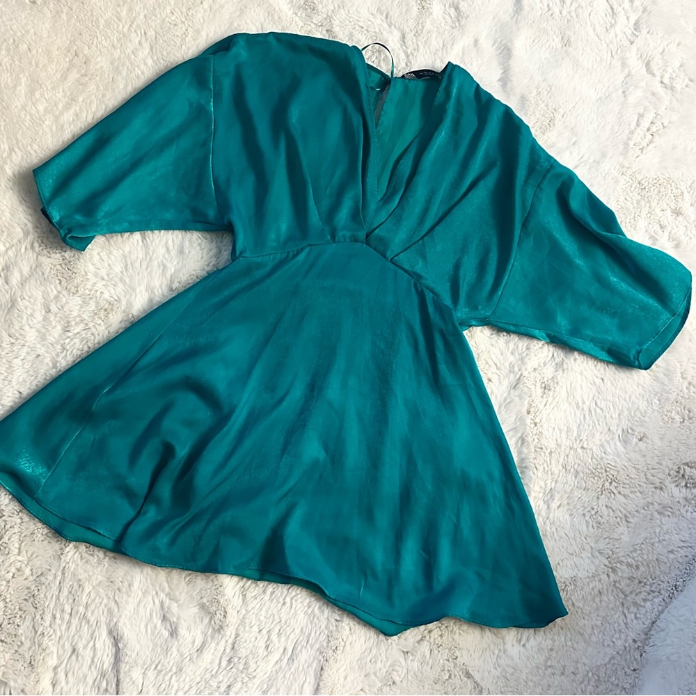 Zara Satin Teal Jumpsuit Romper - Small